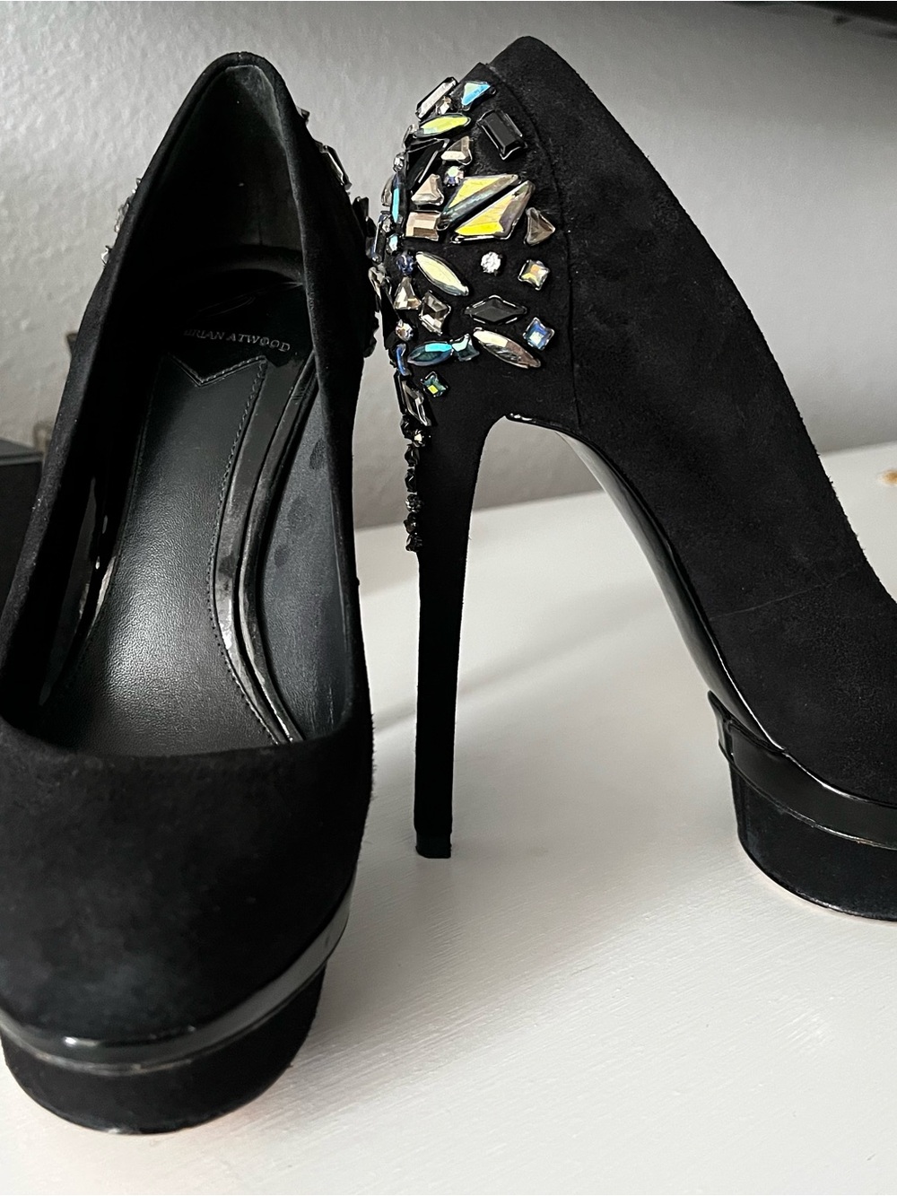 B Brian Atwood Black Suede Jeweled Platform Pump - Picture 5 of 6